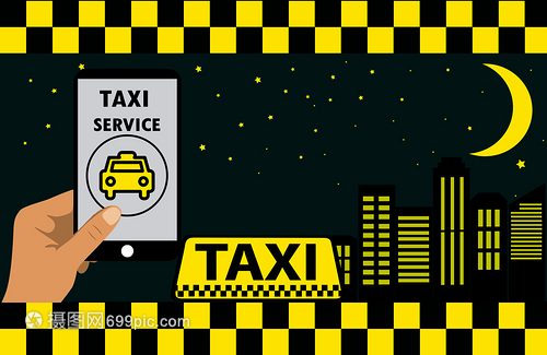 手持智能機(jī)出租車應(yīng)用程序服務(wù)矢量圖廣告設(shè)計(jì)